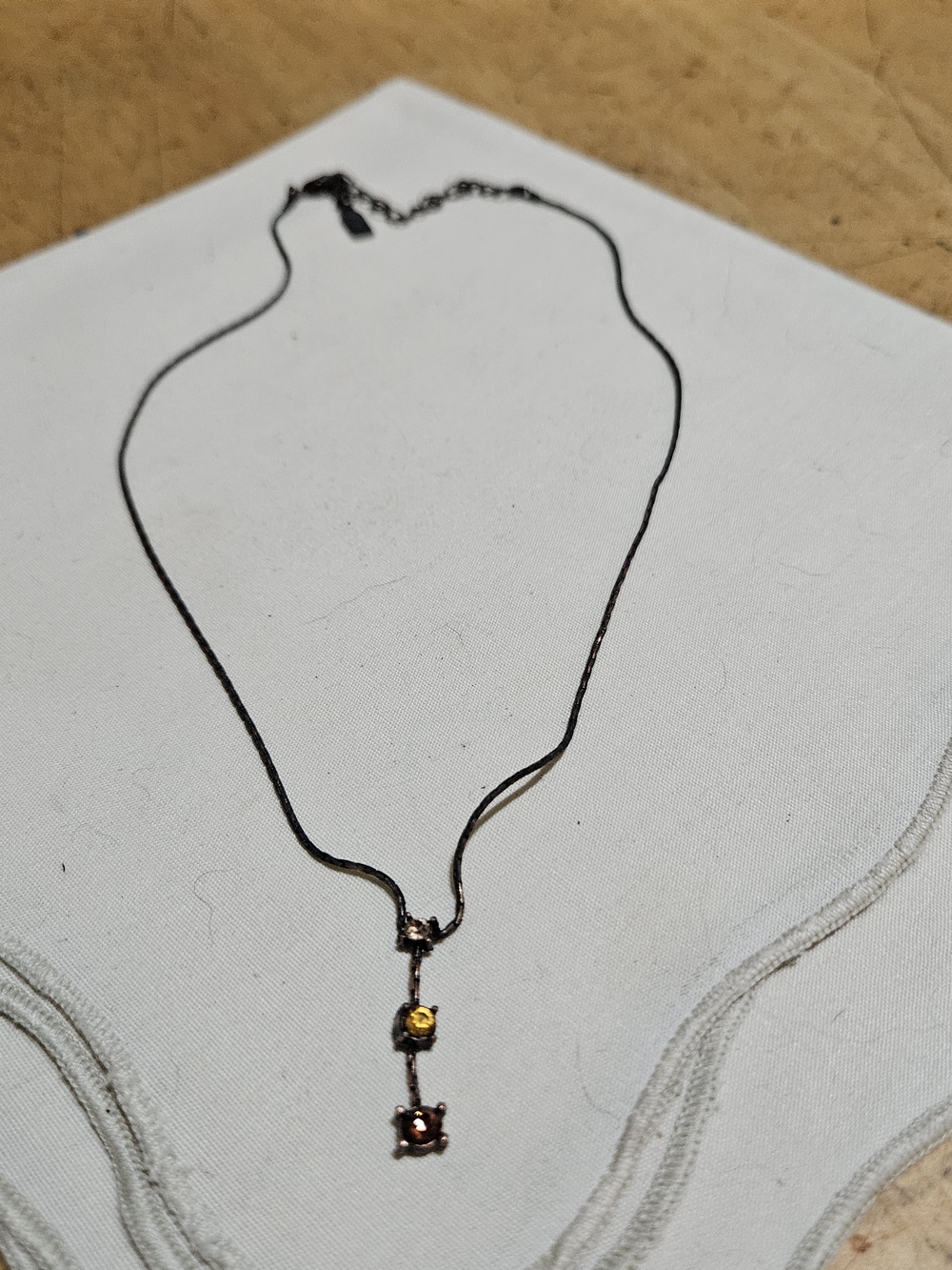 1928 Black Chain Y Necklace with Gold and Brown Stones